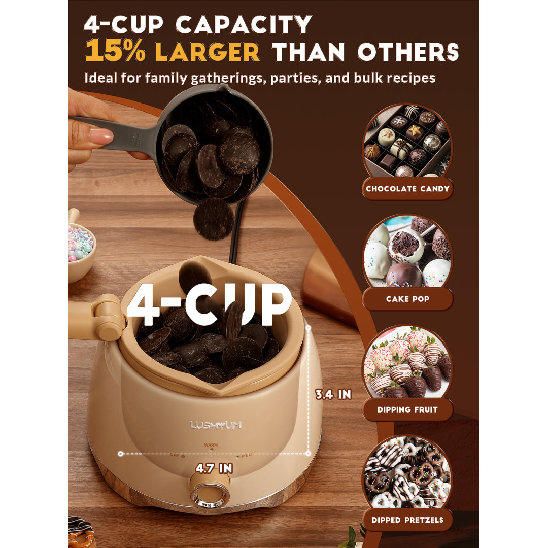 Candy melting pot electric with large 4-cup capacity for chocolate dipping and candy making