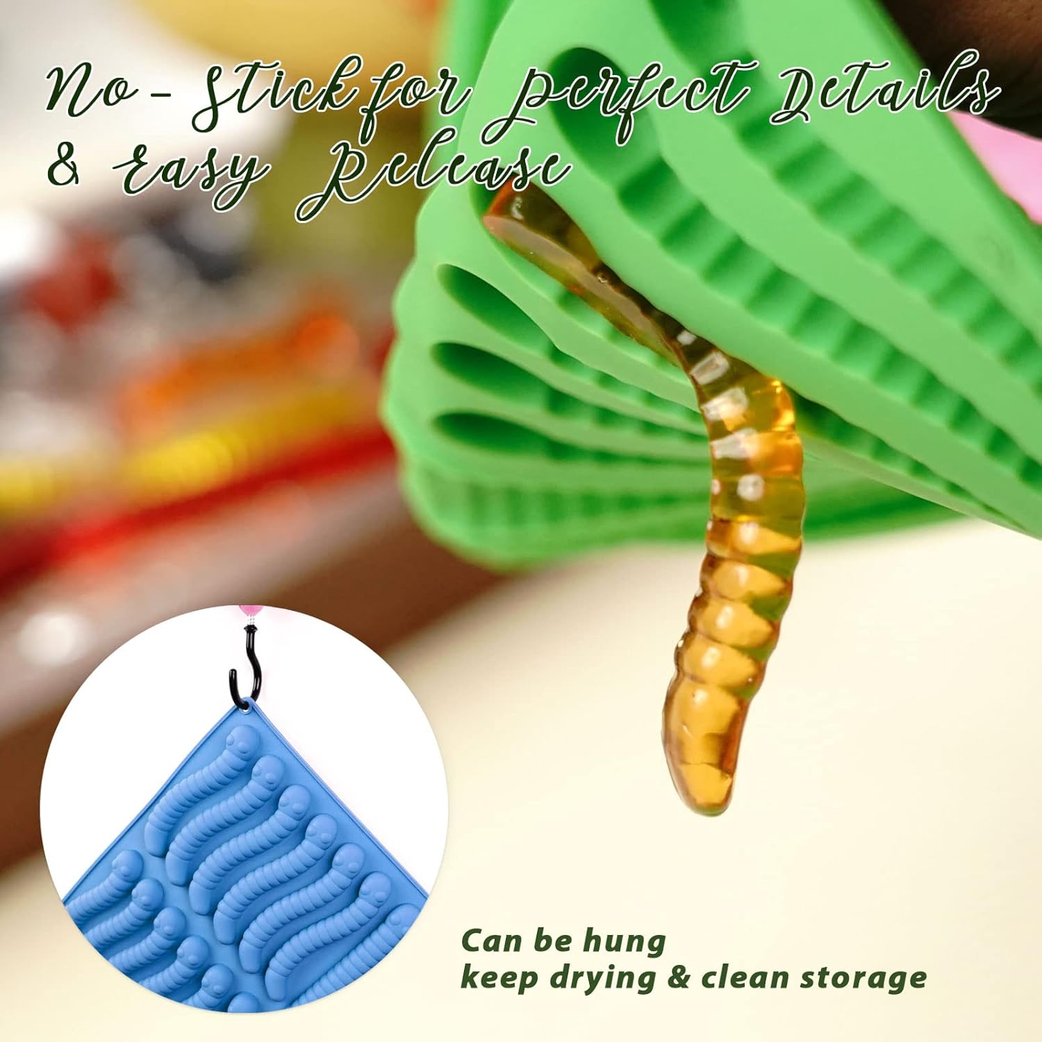 Dishwasher-safe edible silicone molds with hanging hole for drying and easy storage in the kitchen