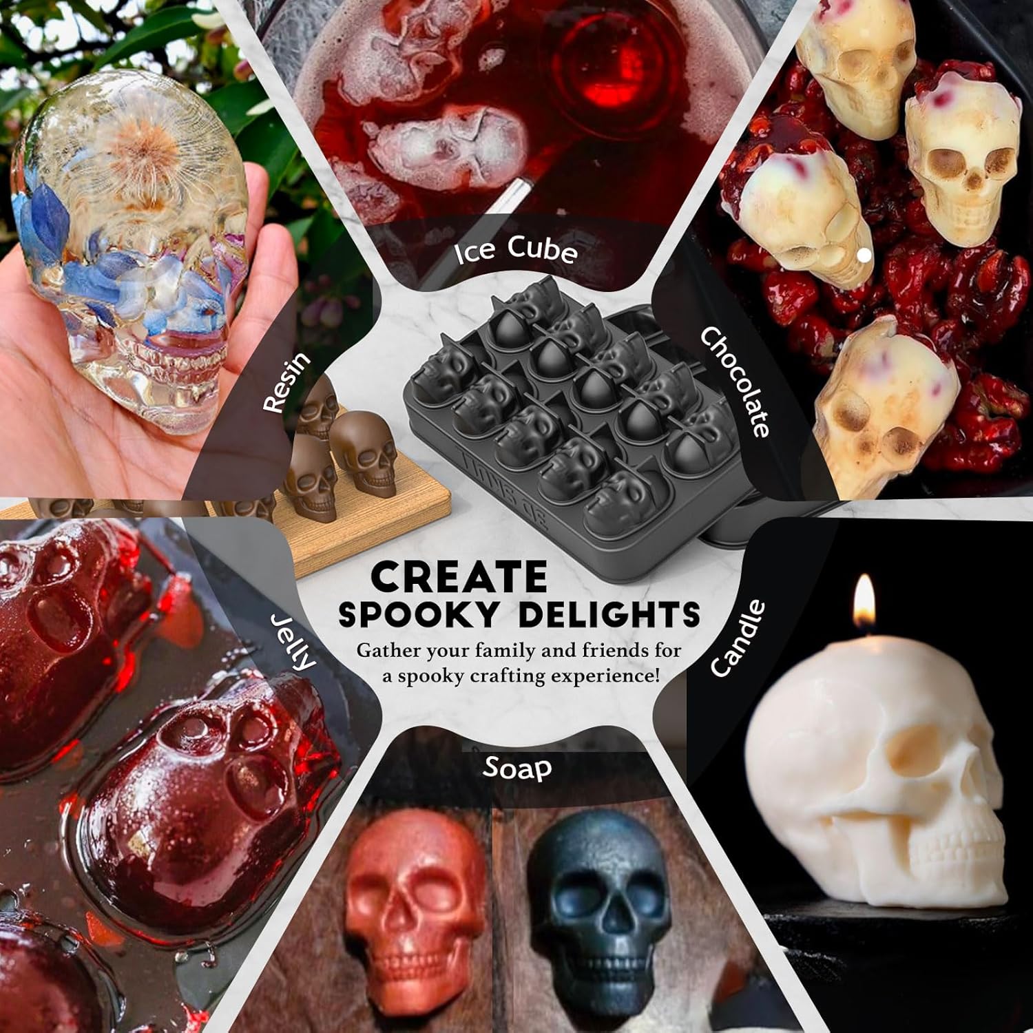 Skull ice mold set as spooky Halloween gift for kids and adults who love horror-themed crafts