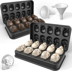 LUSHYUM 2-pack skull ice cube molds made of flexible BPA-free silicone, easy release 3D skull tray for chocolate, cocktails, and Halloween-themed creations.