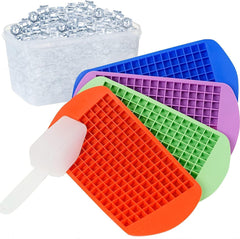LUSHYUM mini ice cube trays set of 4 with storage lid and scoop, BPA-free silicone for fast freezing and easy ice removal