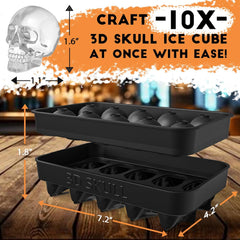 Multi-cavity silicone skull ice tray makes 10 realistic skull cubes at once, great for parties