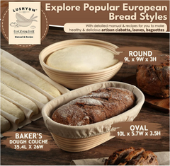 Oval and round banneton set for artisan sourdough bread, includes 10-inch oval and 9-inch round baskets