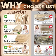 Why choose LUSHYUM banneton proofing basket set – superior natural rattan, food-safe materials, beginner-friendly design, and complete sourdough baking kit