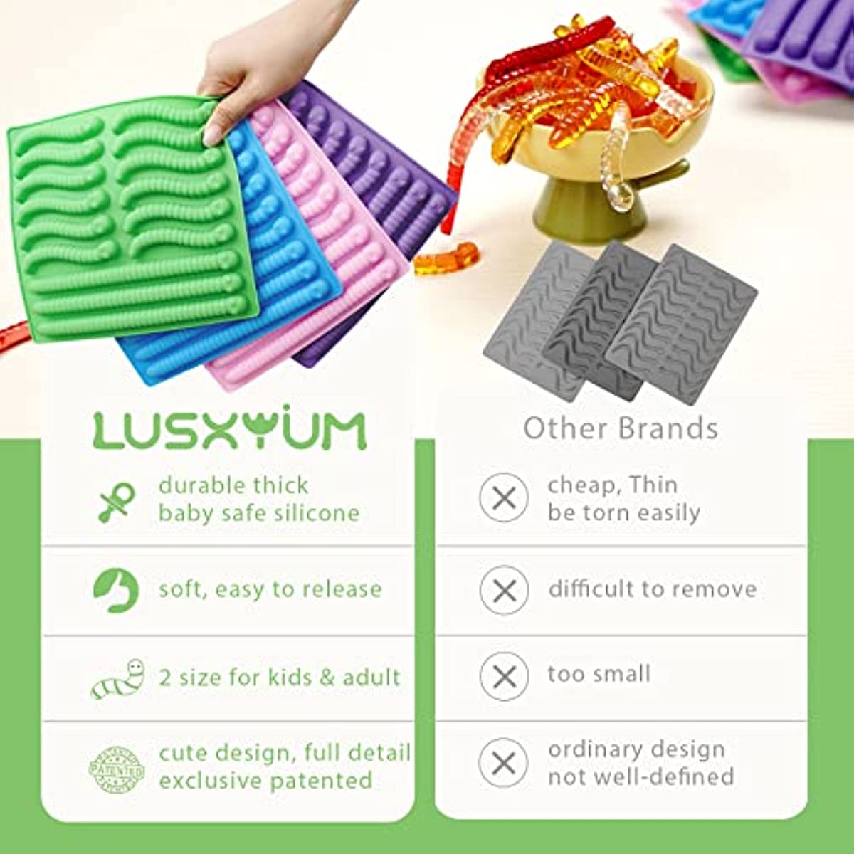 FDA approved, BPA free food grade silicone gummy molds safe for kids and adults to make homemade gummies